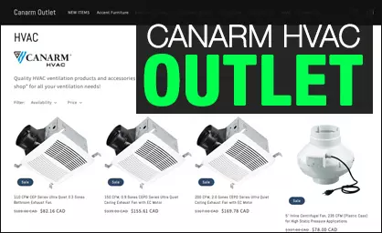 Screenshot of Canarm Outlet site showing HVAC products for sale.